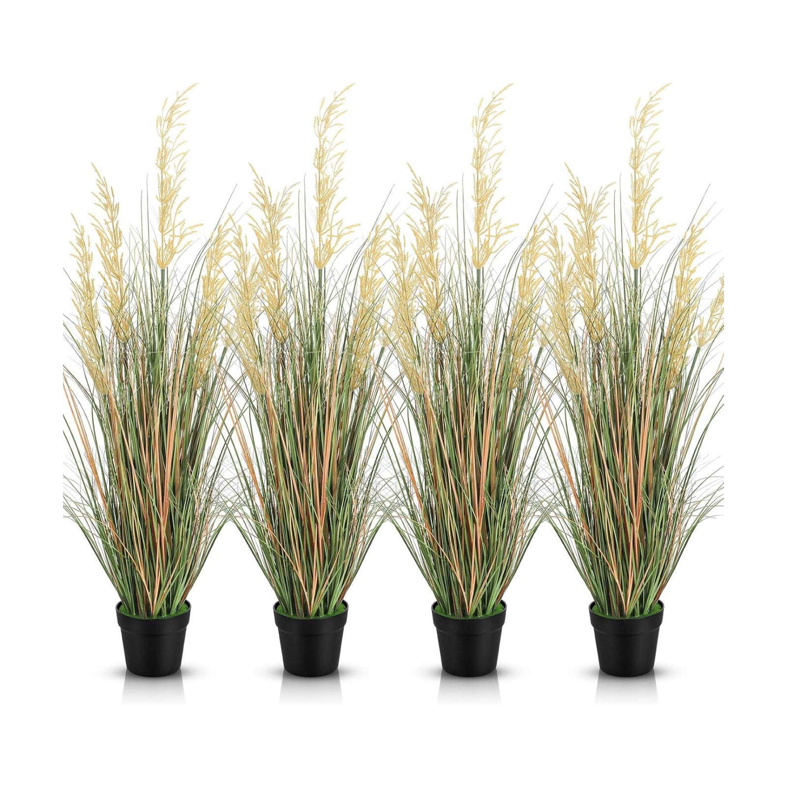 Tall Artificial Grass Plant Potted Artificial Greenery Floor Plants Faux Pampas / 4 Ft / Set of 4
