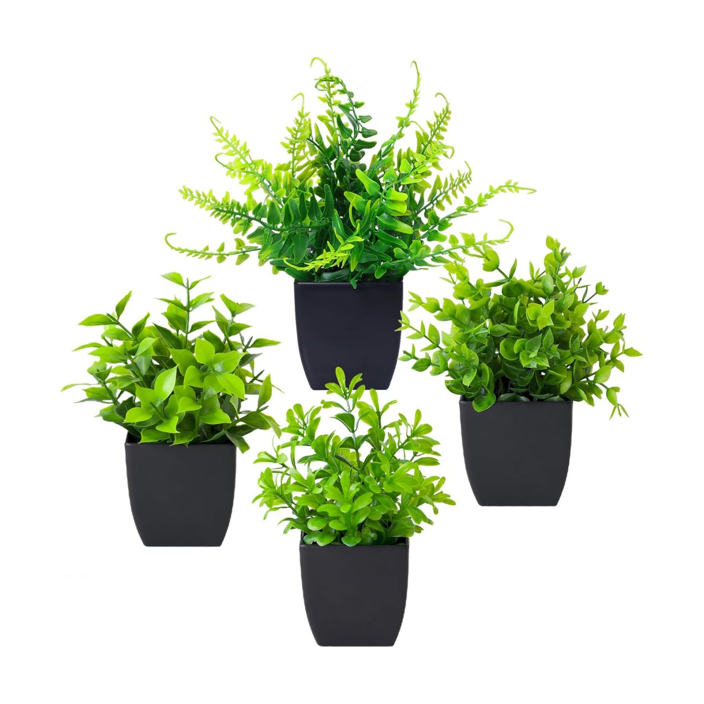 Small Fake Plants in Blue Pot Mini Artificial Potted Plants / Black / Set of 4