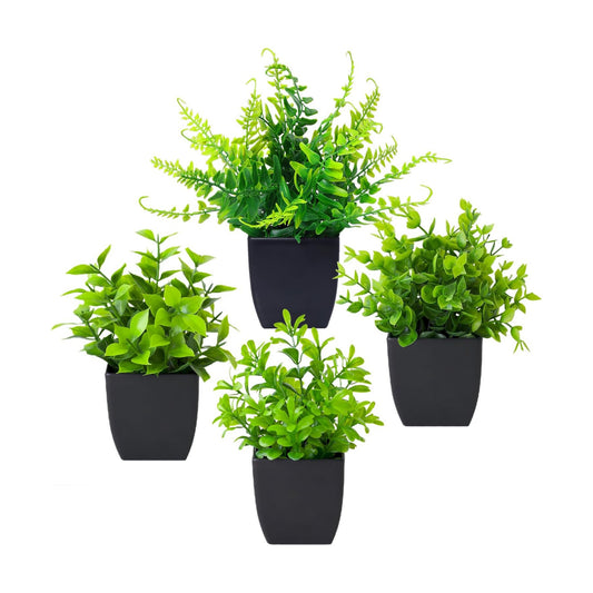 Small Fake Plants in Blue Pot Mini Artificial Potted Plants / Black / Set of 4