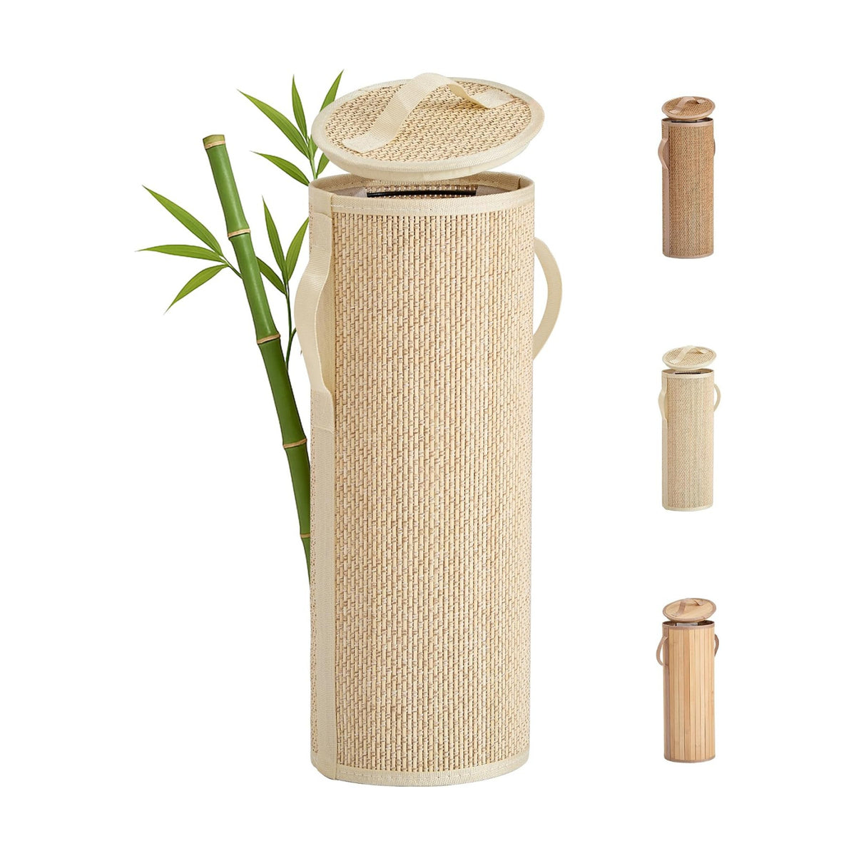 Bamboo Toilet Paper Storage Basket with Lid & Handle - 10L Handwoven Bathroom Organizer for 4 Rolls - Sturdy Stand