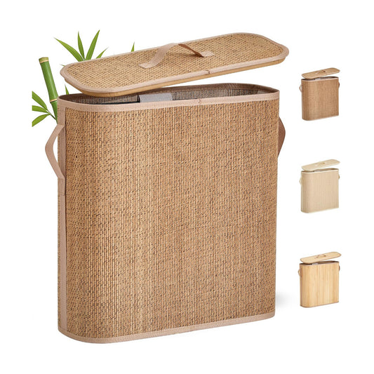 Bamboo Toilet Paper Storage Basket with Lid & Handle - 32L Large Capacity Handwoven Bathroom Organizer for 16 Rolls
