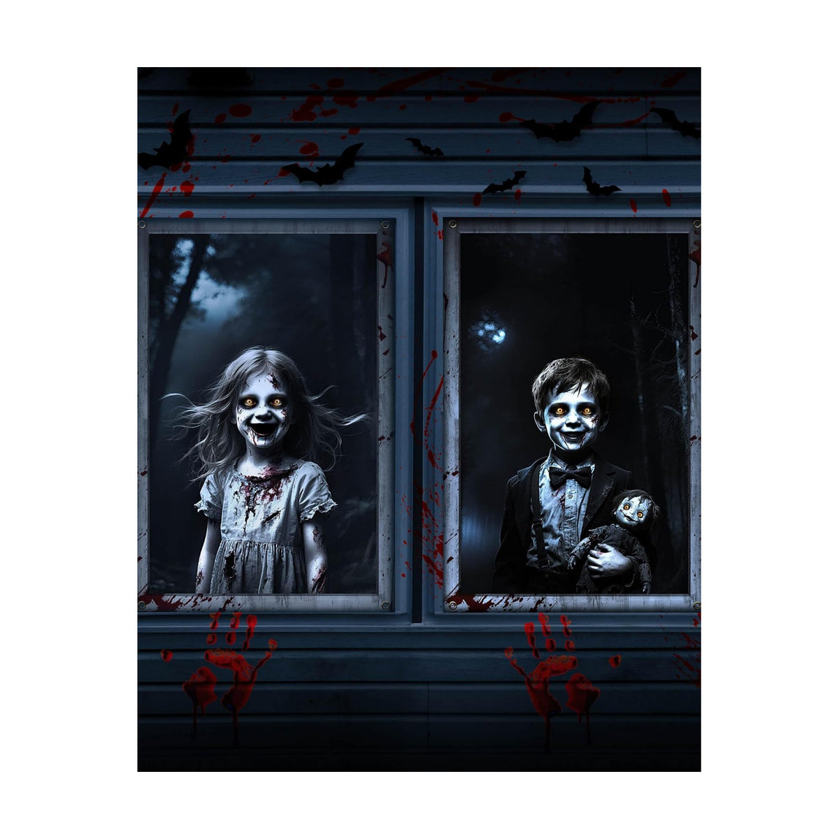 2pcs Halloween Window Cover Decor, Scary Ghost Curtain Outdoor