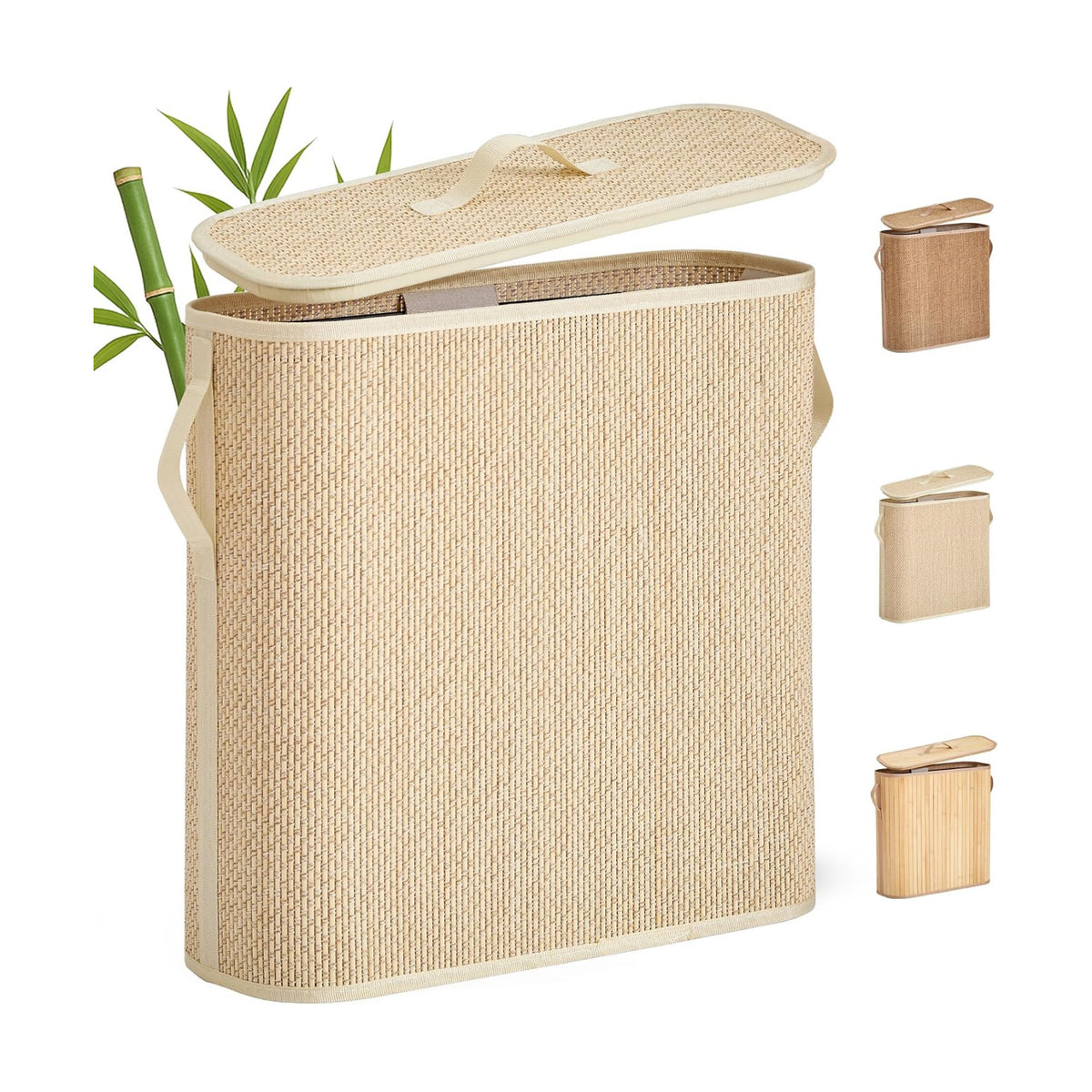 Bamboo Toilet Paper Storage Basket with Lid & Handle - 32L Large Capacity Handwoven Bathroom Organizer for 16 Rolls