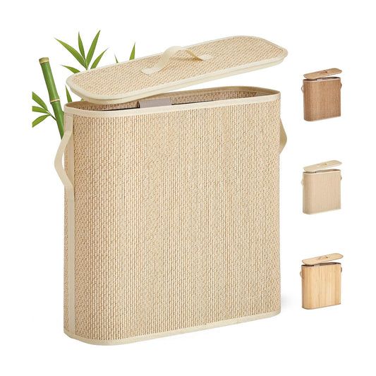 Bamboo Toilet Paper Storage Basket with Lid & Handle - 32L Large Capacity Handwoven Bathroom Organizer for 16 Rolls