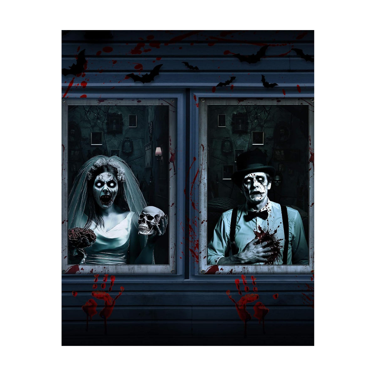 2pcs Halloween Window Cover Decor, Scary Ghost Curtain Outdoor