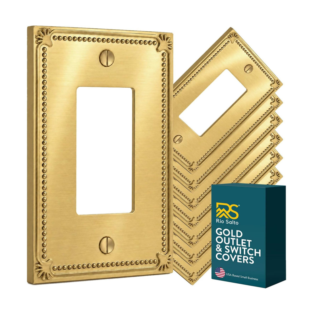 Rio Salto Rocker Light Switch Cover Plate 8 Pack Single Rocker Decorator Paddle GFCI Outlet Covers Brushed Brass Gold