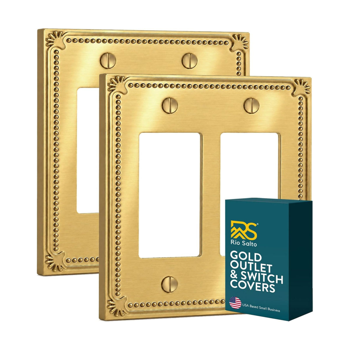 Rio Salto Brushed Gold Decorative 2 Rocker Light Switch Cover Plate Double Rocker Switch Plate 2 Gang Rocker Wall Plate