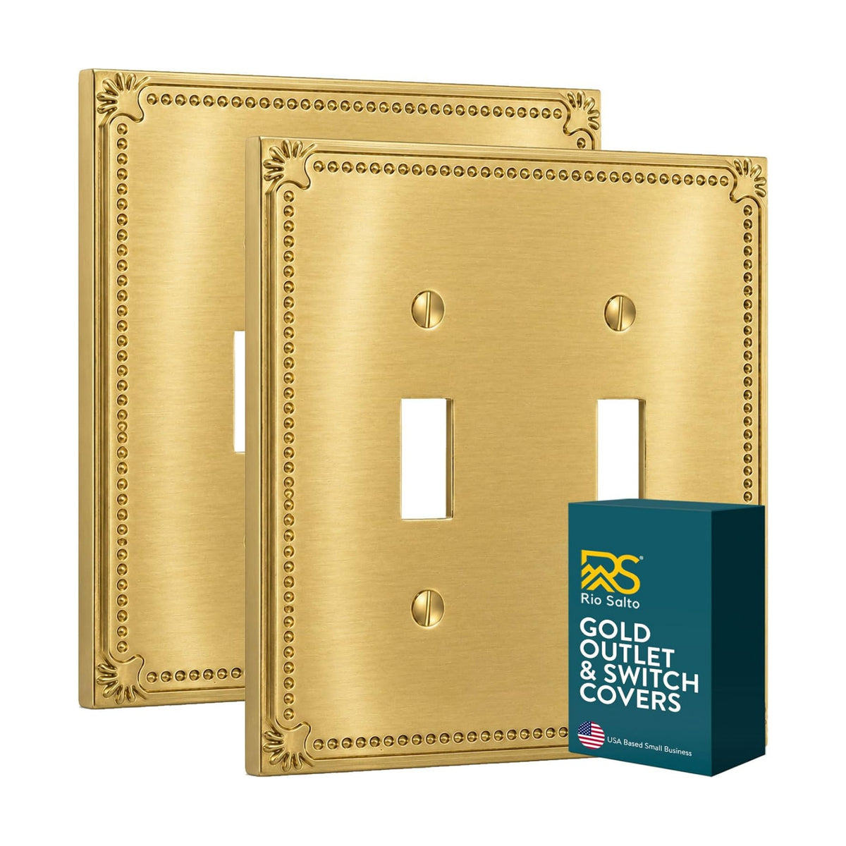 Rio Salto Double Light Switch Cover Plate Toggle Wall Plate Cover Brushed Brass Gold Decorative Outlet Covers Flip