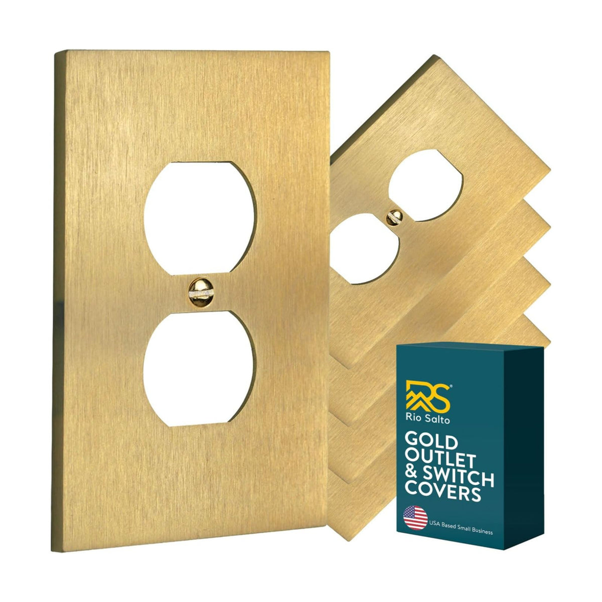 Rio Salto Duplex Outlet Covers Light Switch Plate Cover Receptacle Wall Plate Brushed Brass Gold Metal Outlet Cover