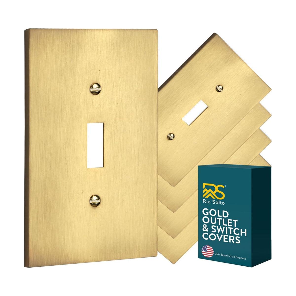 Rio Salto Toggle Switch Plate Flip Switch 1 Gang Brushed Brass Gold Metal — Outlet Covers Light Switch Cover Wall