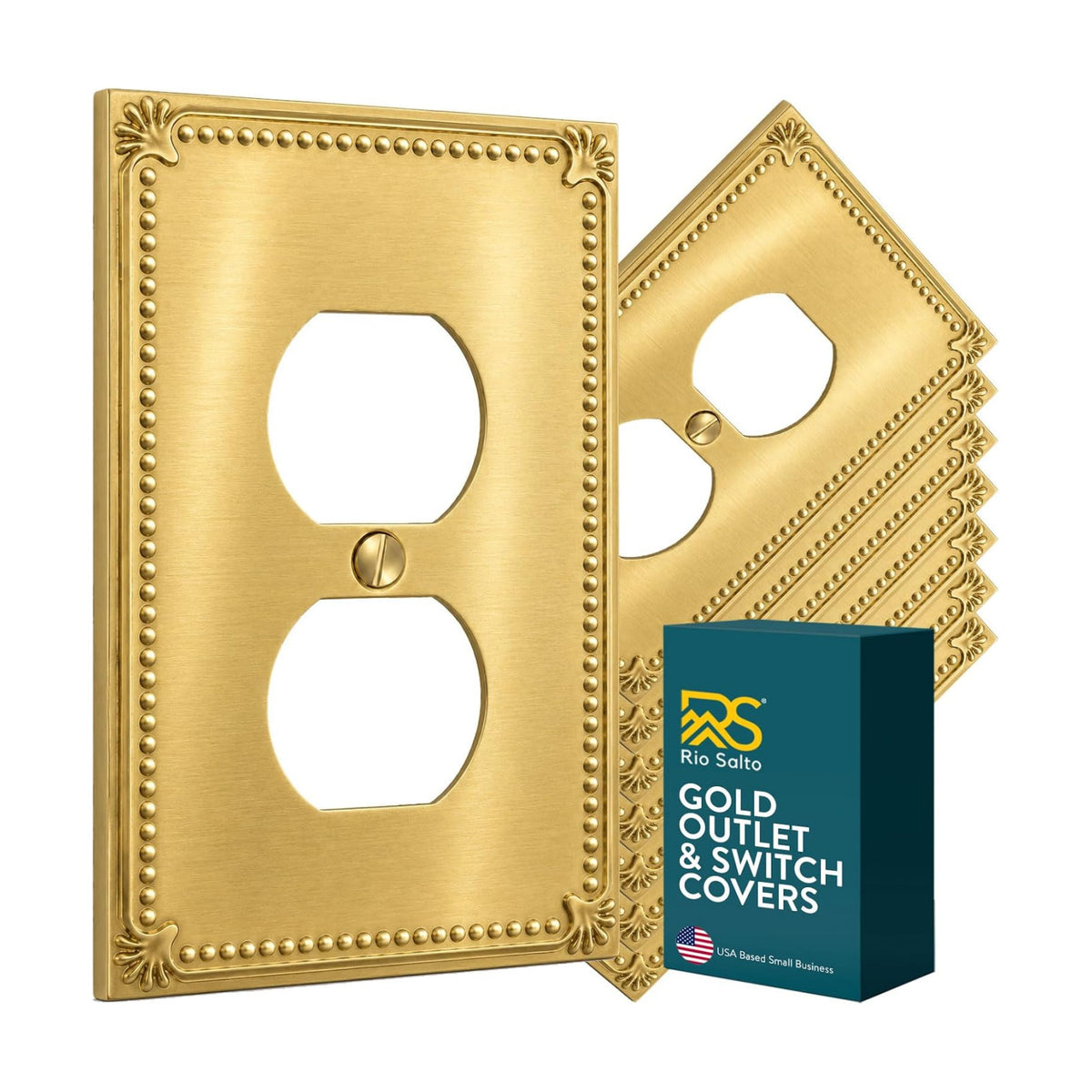 Rio Salto Brushed Gold Decorative Gold Outlet Covers 8 Pack Duplex Outlet Cover Receptacle Wall Plate Premium Metal