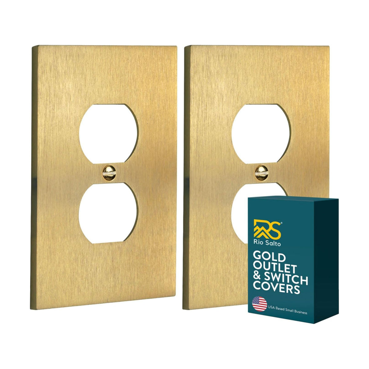 Rio Salto Duplex Outlet Cover Light Switch Plate Receptacle Wall Plate — Brushed Brass Gold Metal Outlet Covers Light