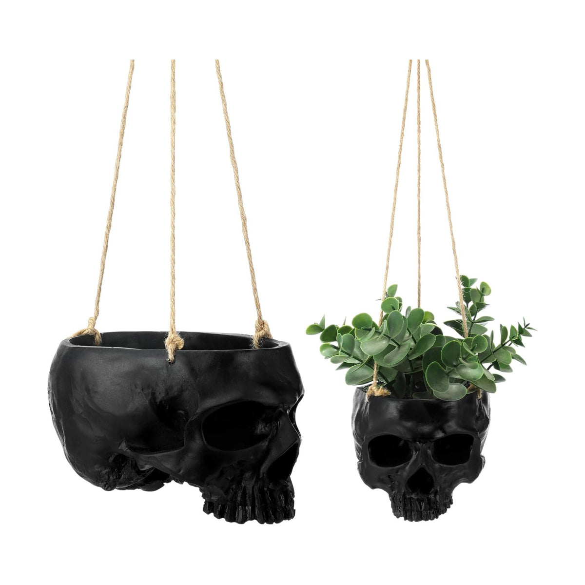2 Pack Halloween Hanging Skull Planter with Rope