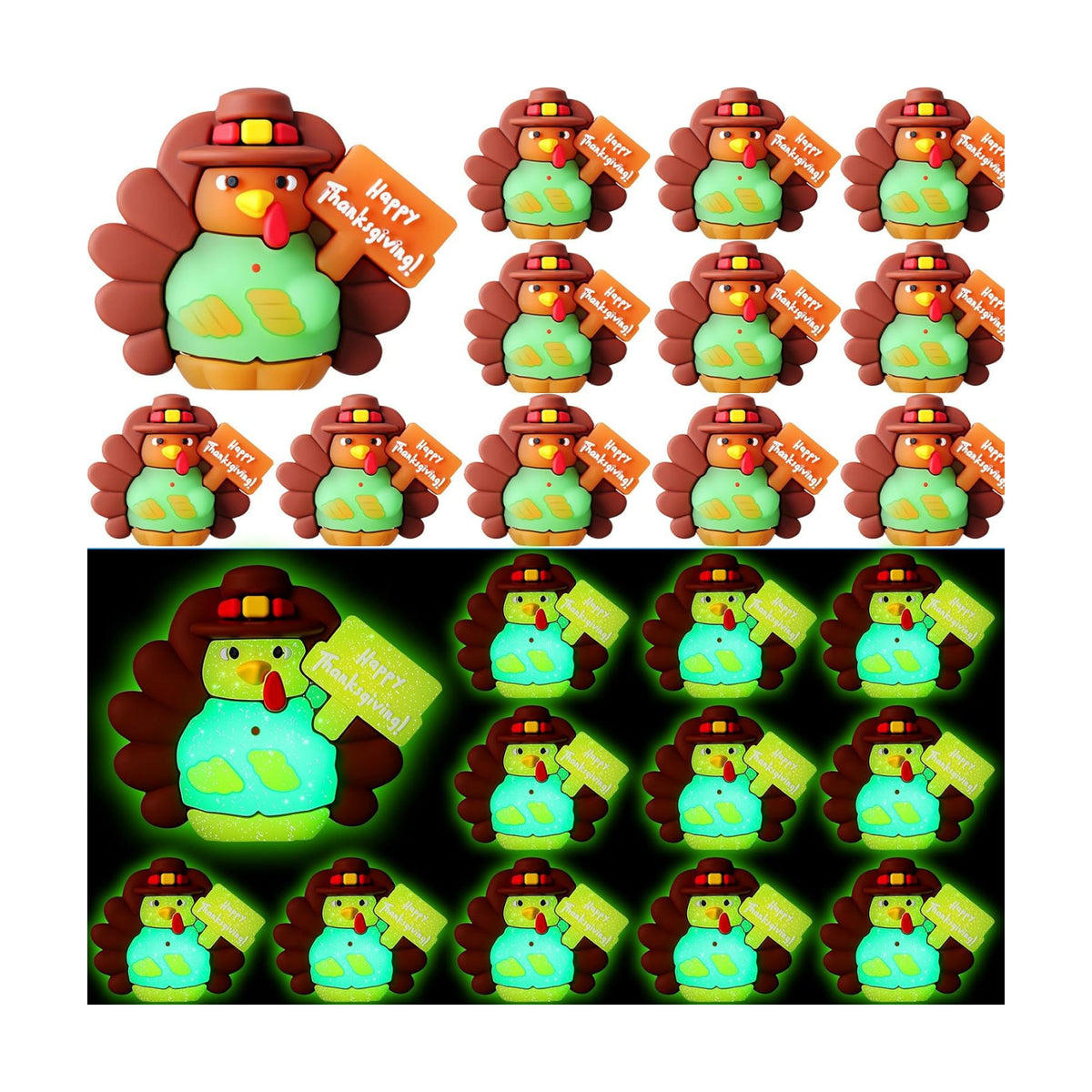 Domensi 30 Pcs Thanksgiving Mini Turkey Glow in Dark Figures Gifts, Sign