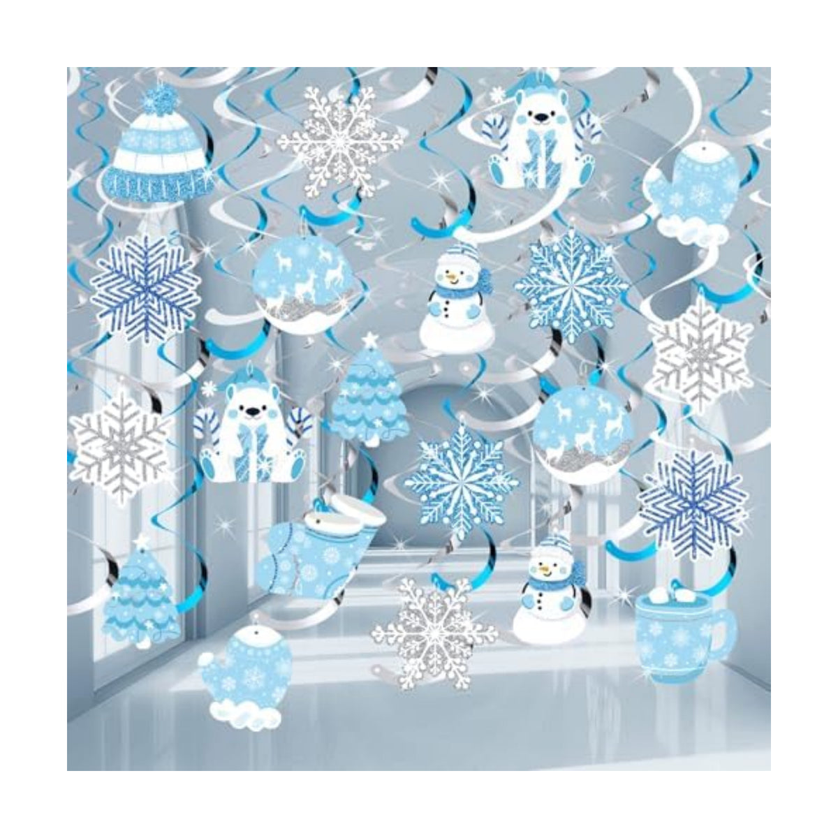 Winter Hanging Decorations, Christmas Spiral Swirls, 30-Pc Winter Decor
