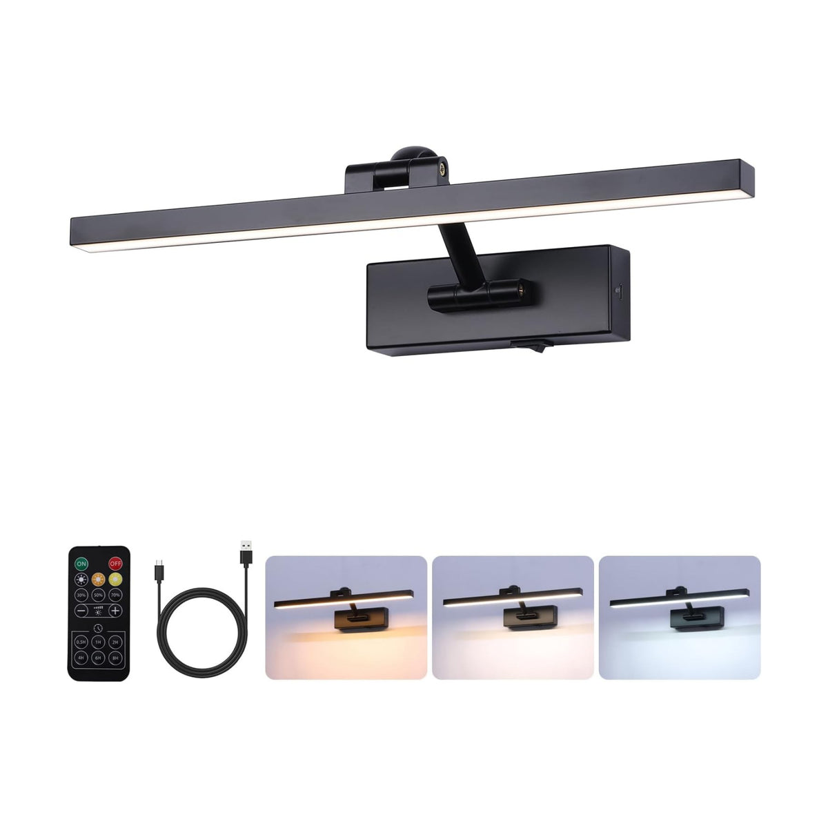 LED Wireless Picture Light with Remote Control,USB Rechargeable Battery Powered Art Lamps,Dimmable,270°
