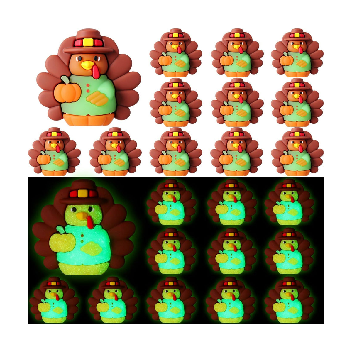 Domensi 30 Pcs Thanksgiving Mini Turkey Glow in Dark Figures Gifts, Pumpkin