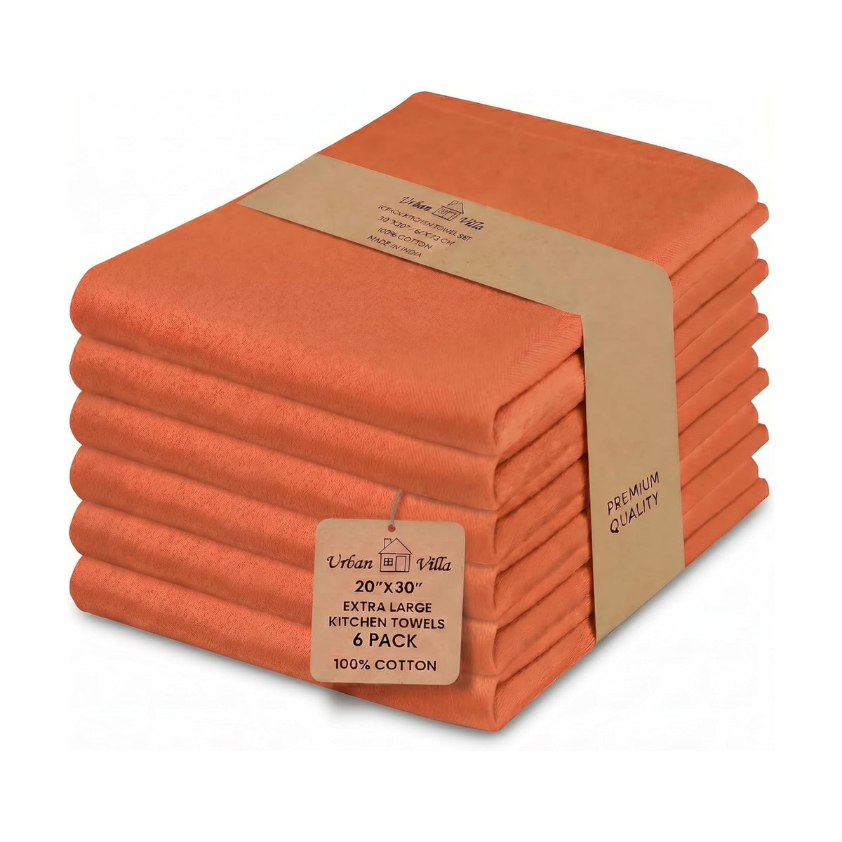 Urban Villa Kitchen Towels Cotton Dish Towels 20”x30” (Set of 6) Orange