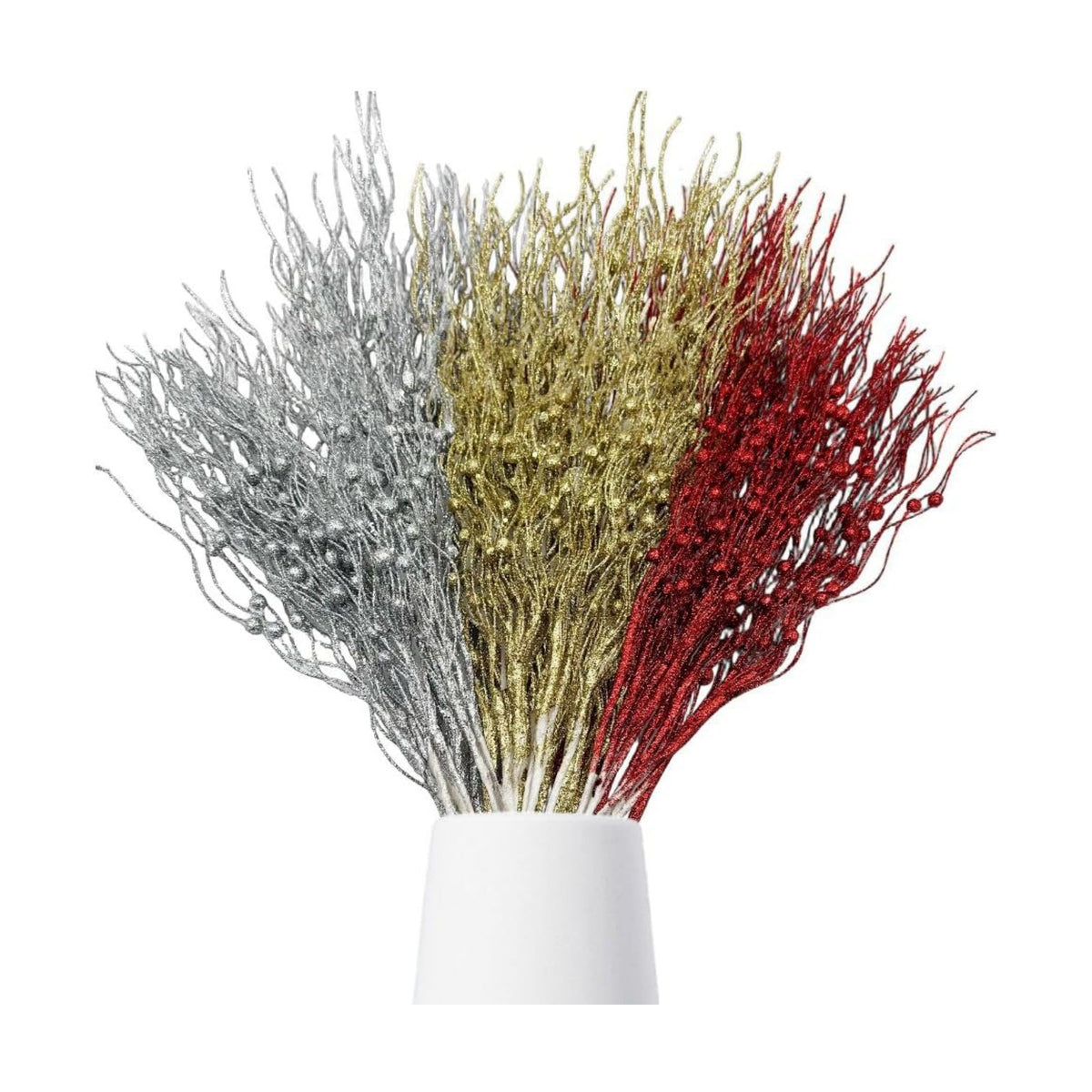 24 Pcs Christmas Tree Picks Decor,17” Artificial Glitter Curly Berry Stems