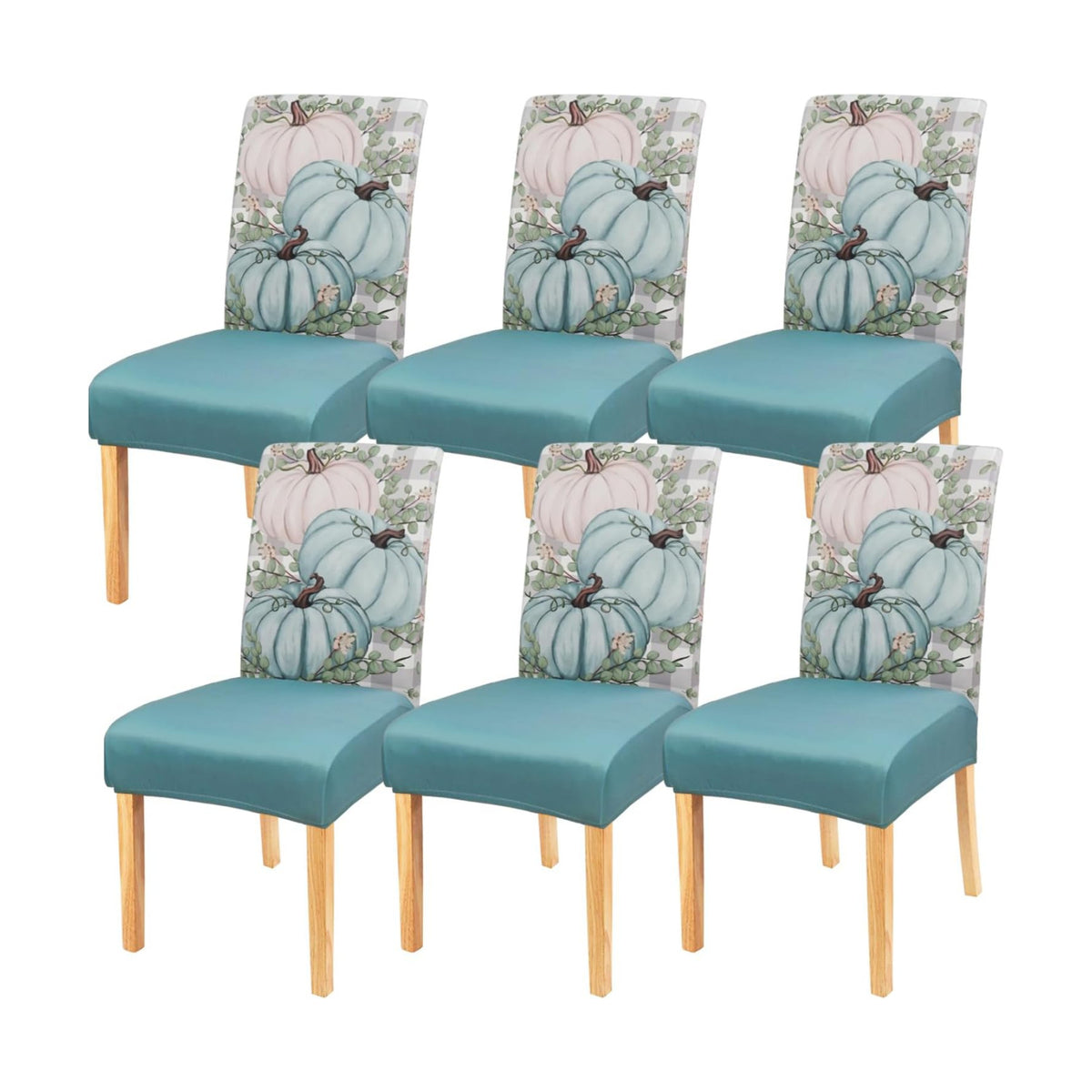 Fall Chair Covers Set of 6,Autumn Pumpkin Dining Slipcovers,Thanksgiving Parsons Chair slipcover Elastic Removable Washable Fall Decor for Home Blue