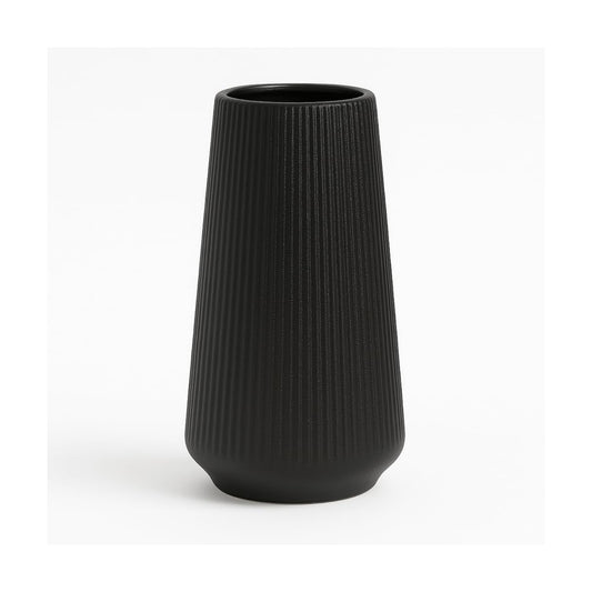 Ceramic Vase / Modern Minimalist Ribbed Decorative Vase / Matte Black01 / Black / 8 Inch