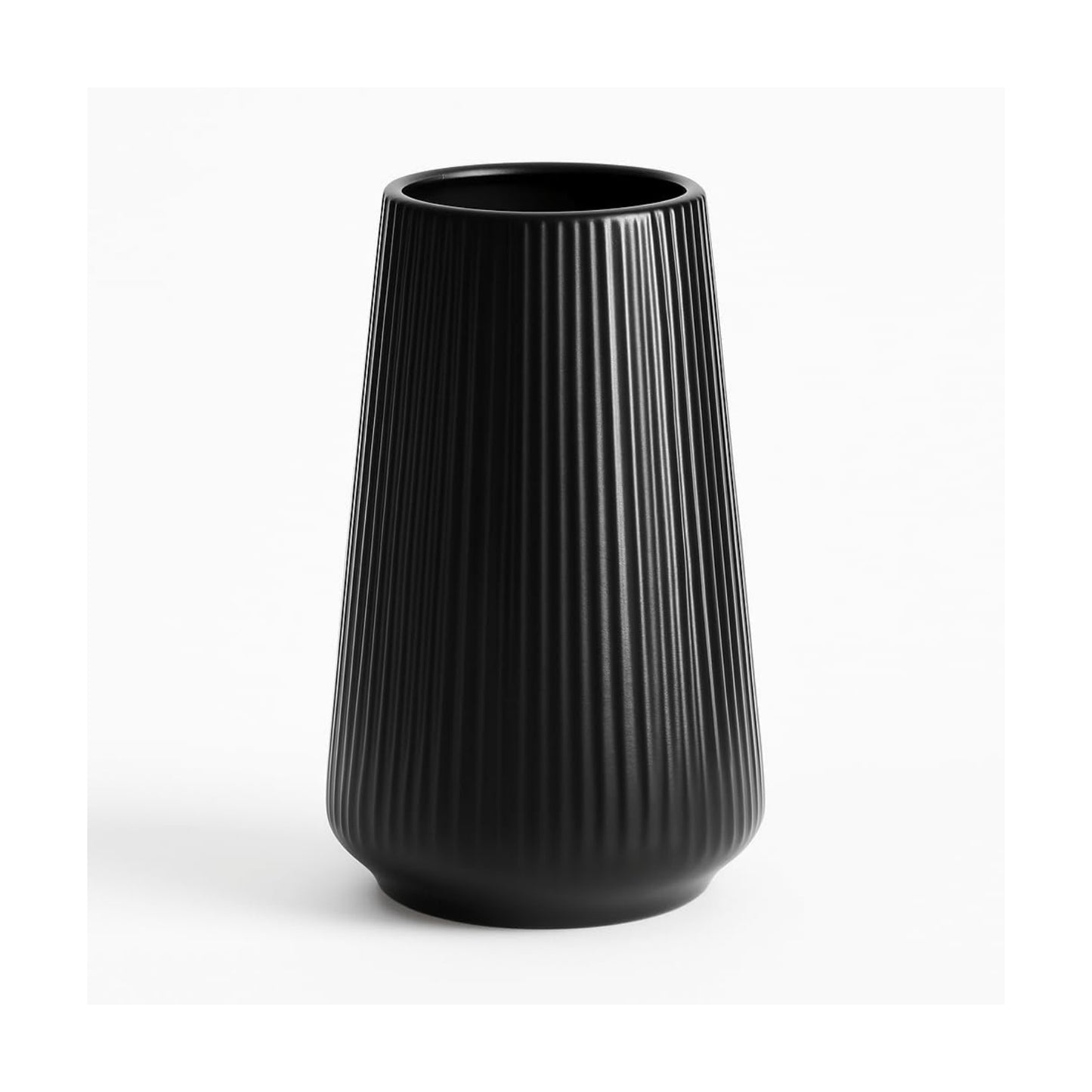 Ceramic Vase / Modern Ribbed Decorative Vase / Black01 / Black / 8 Inch
