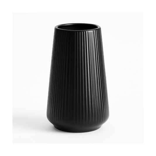 Ceramic Vase / Modern Ribbed Decorative Vase / Black01 / Black / 8 Inch
