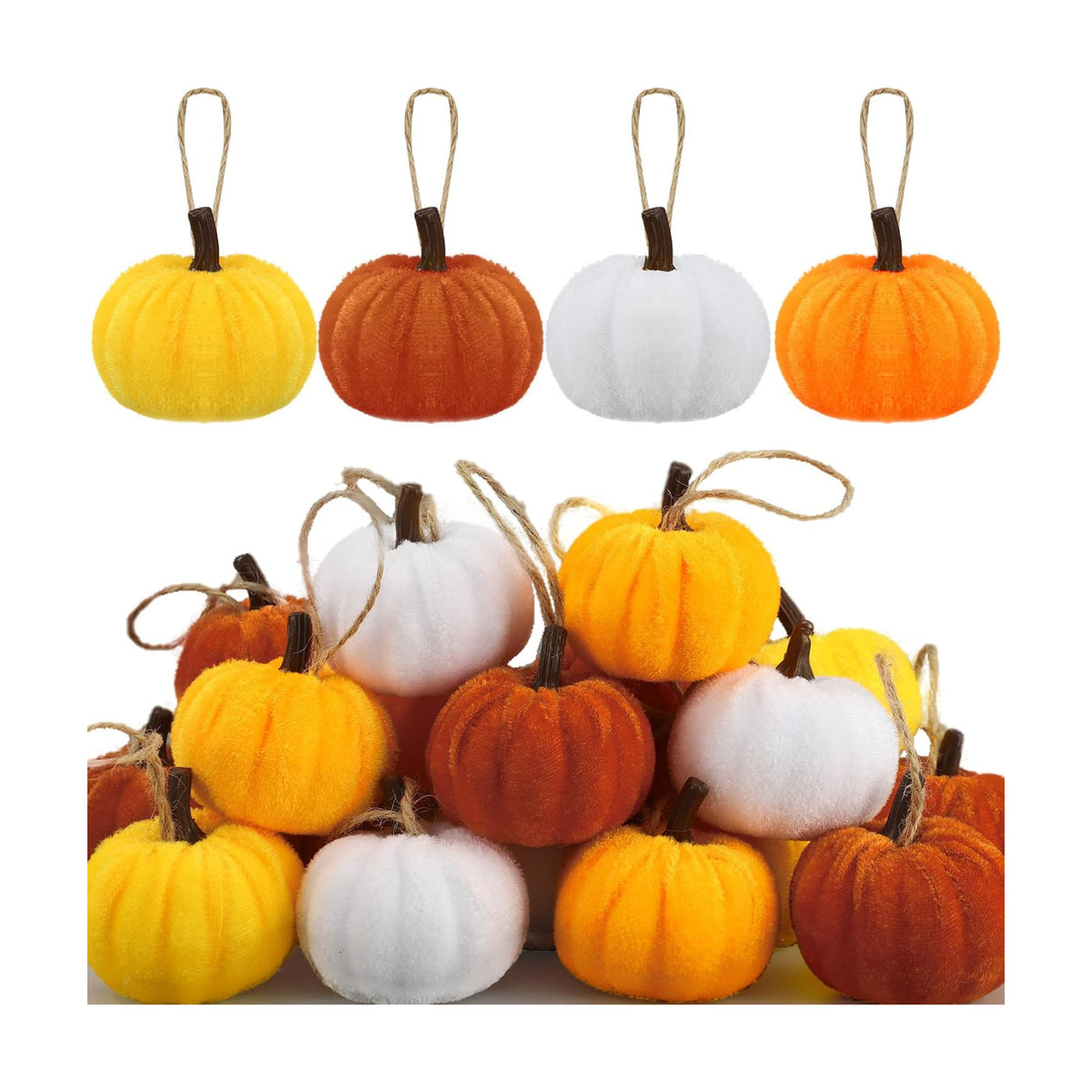 16 PCS Fall Thanksgiving Pumpkin Hanging Ornaments Velvet Fabric Pumpkin Hanging Small Tree Ornament 2.2" Orange Pumpkins Ball Tree Decoration for Fall Thanksgiving Home Farmhouse Harvest Party Decor
