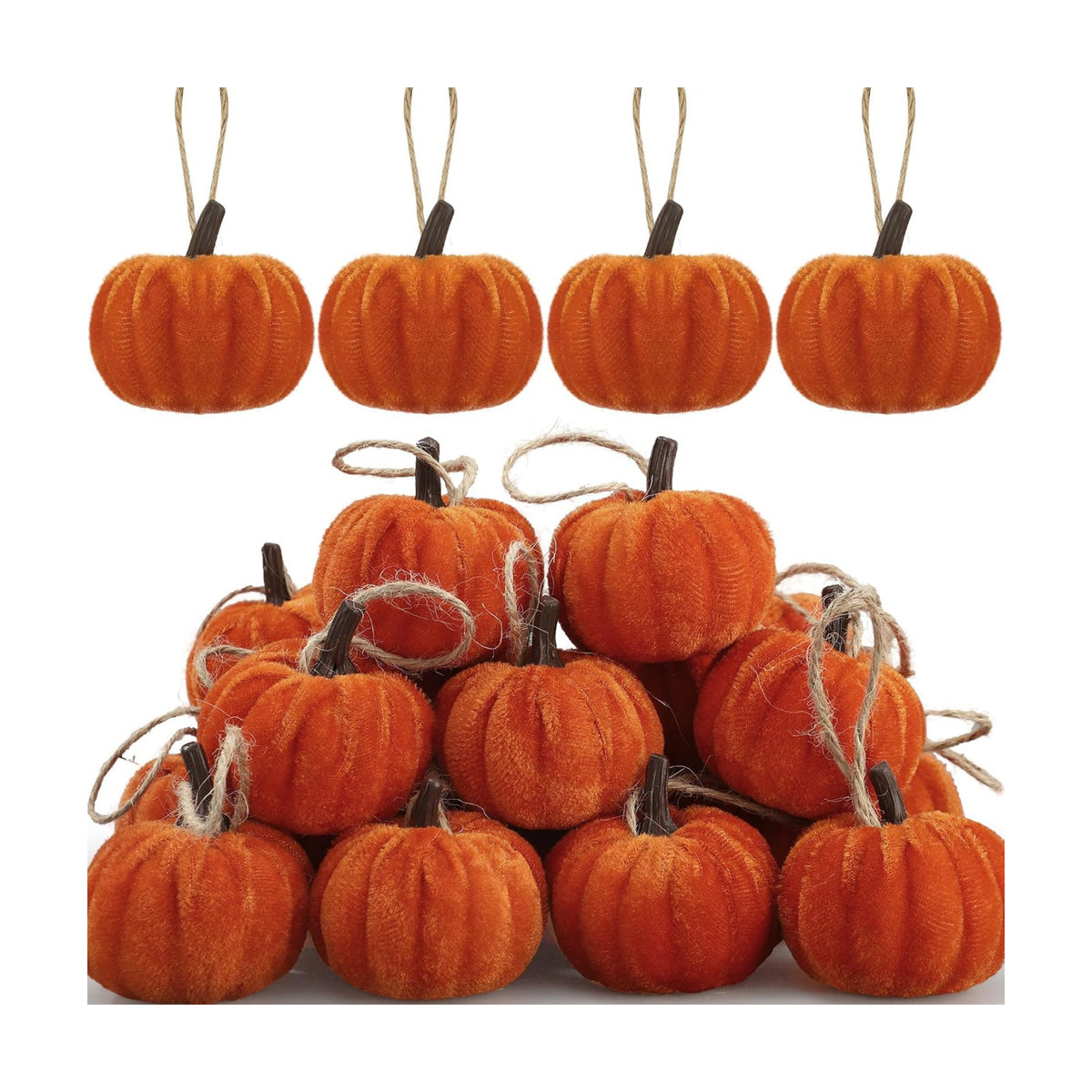 16 PCS Fall Thanksgiving Pumpkin Hanging Ornaments Orange Velvet Fabric Pumpkin Hanging Small Tree Ornaments 2.2" Fabric Pumpkins Ball Tree Decorations for Fall Home Farmhouse Harvest Party Decor
