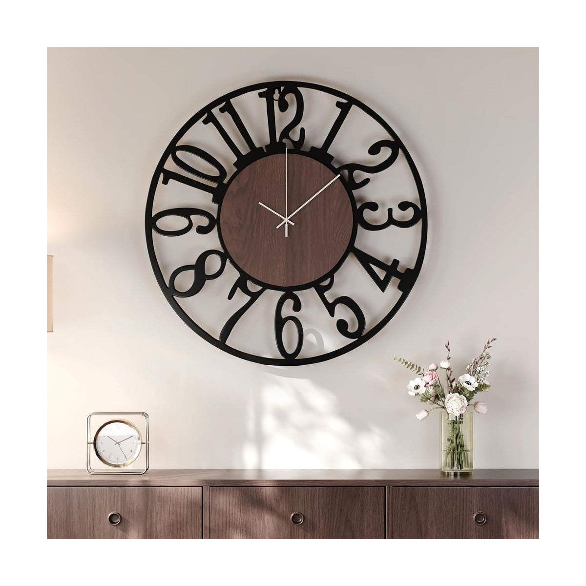 Cuspin Large Wall Clock for Living Room, 24 Inch Wood Metal Farmhouse Clock | Battery operated, Silent non ticking