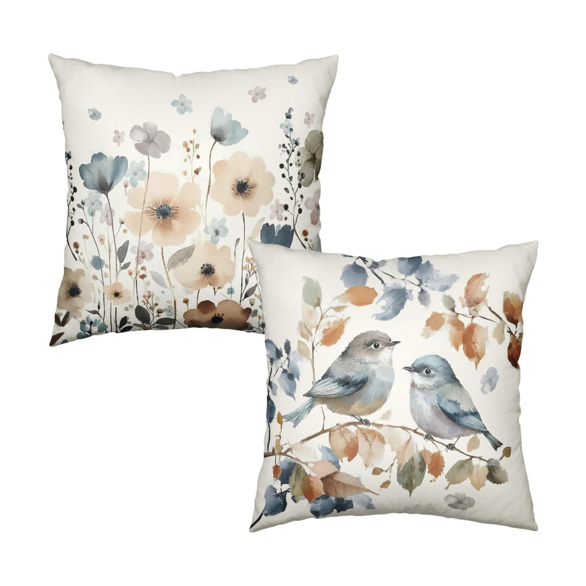 Fall Flower Bird Chinoiserie Pillow Covers 24x24 Set of 2 Burnt Orange and Blue Flowers Leaves Decorative Throw Pillows Covers Autumn Outdoor Cushion Cases for Home Couch Sofa