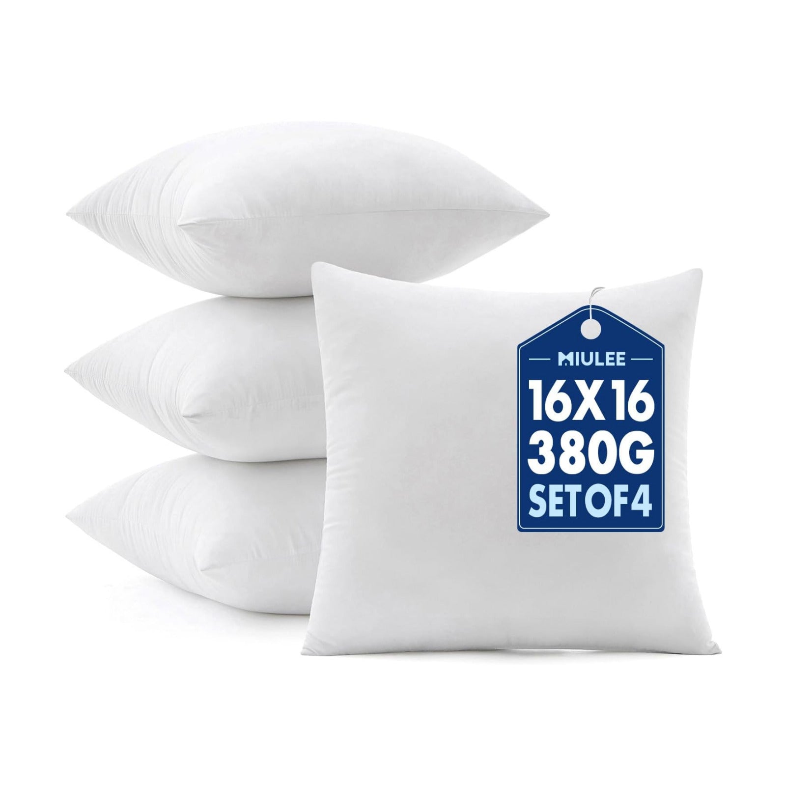 MIULEE 16x16 Pillow Inserts 4 Pack, 100% Virgin Fiber Filling Throw Pillows