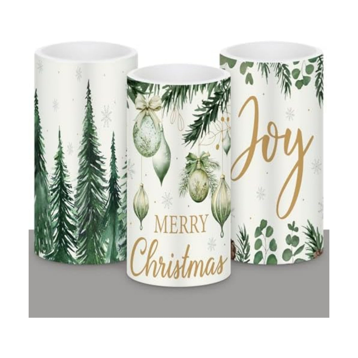 Retisee 3 Pcs Green Christmas Flameless LED Candles with Remote
