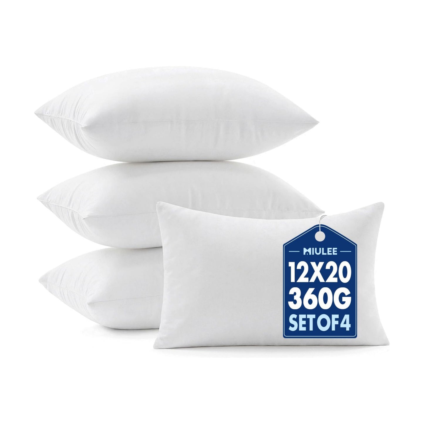 MIULEE 12x20 Pillow Inserts 4 Pack, 100% Virgin Fiber Filling Throw Pillows