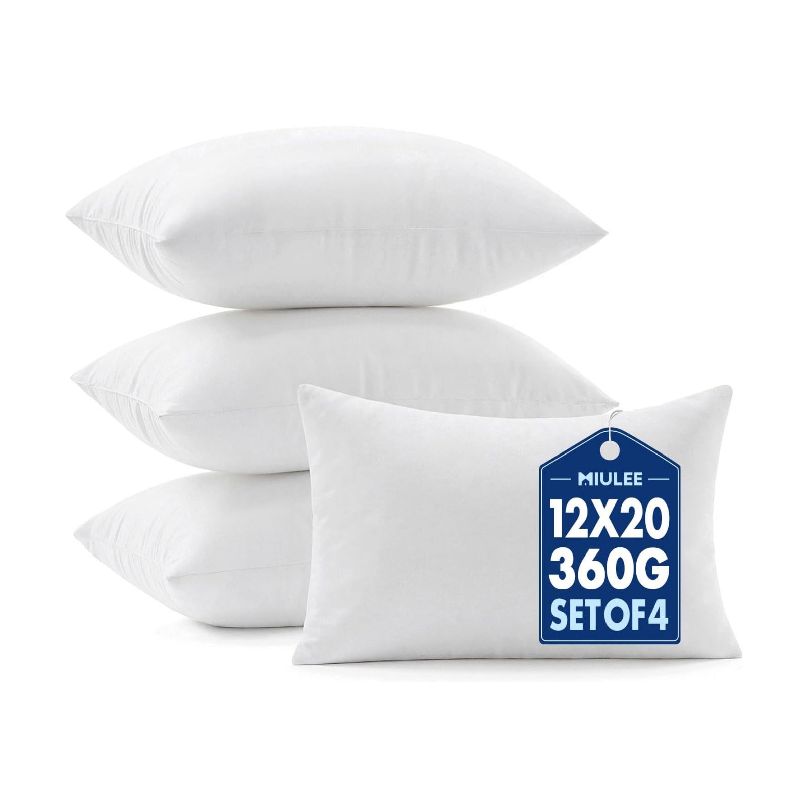 MIULEE 12x20 Pillow Inserts 4 Pack, 100% Virgin Fiber Filling Throw Pillows