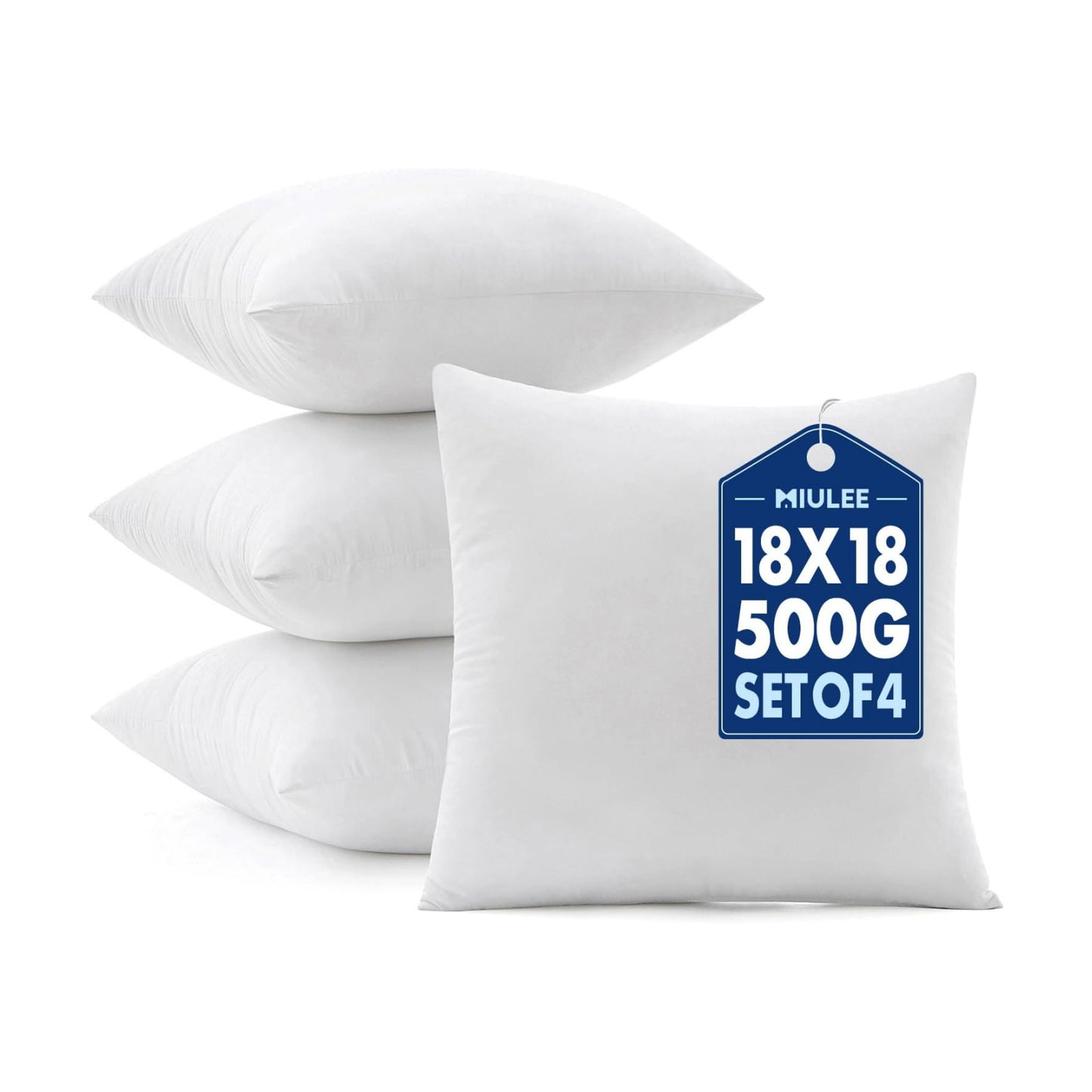 MIULEE 18x18 Pillow Inserts 4 Pack, 100% Virgin Fiber Filling Throw Pillows