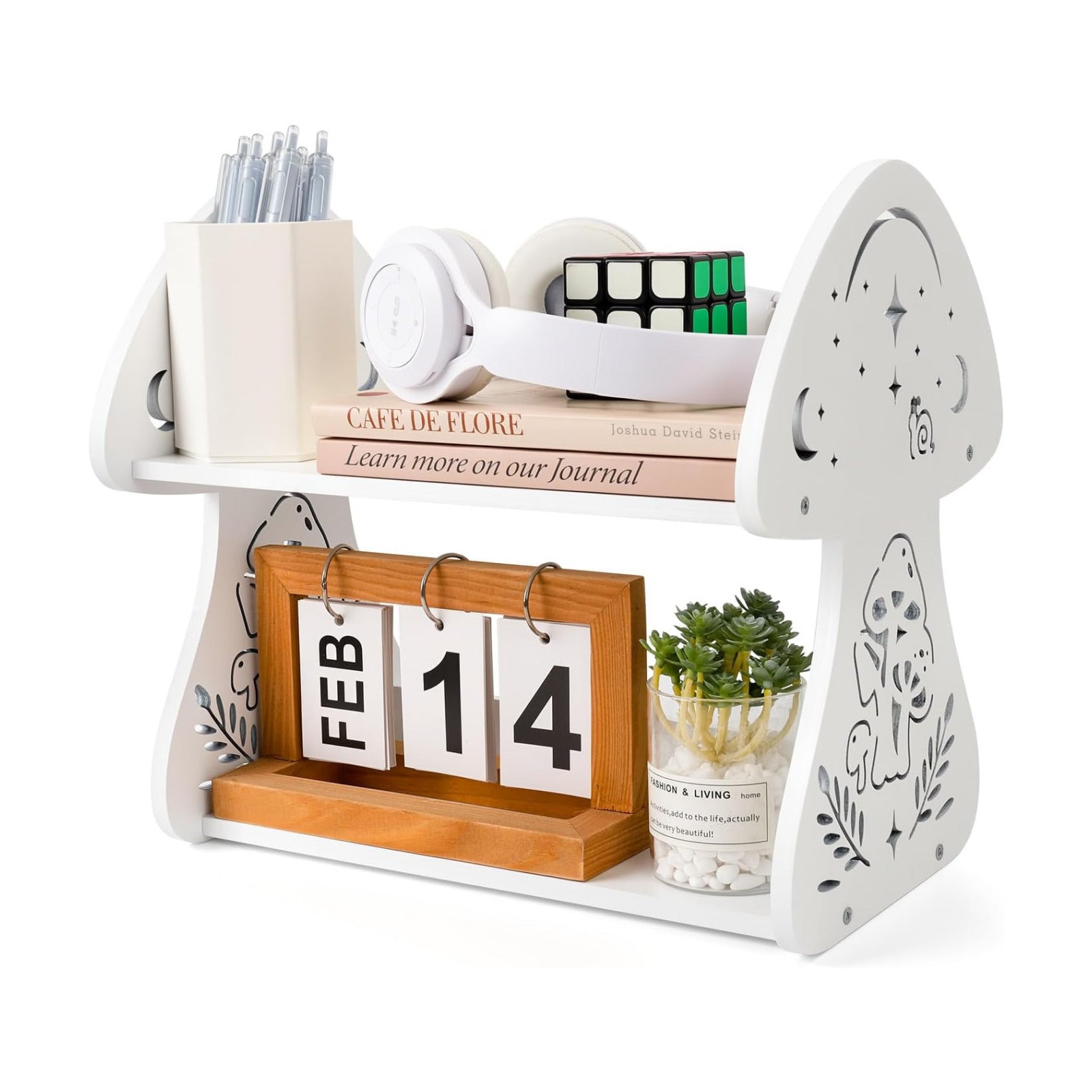 Wooden Book Shelf Desktop Display Shelves Organizers / White