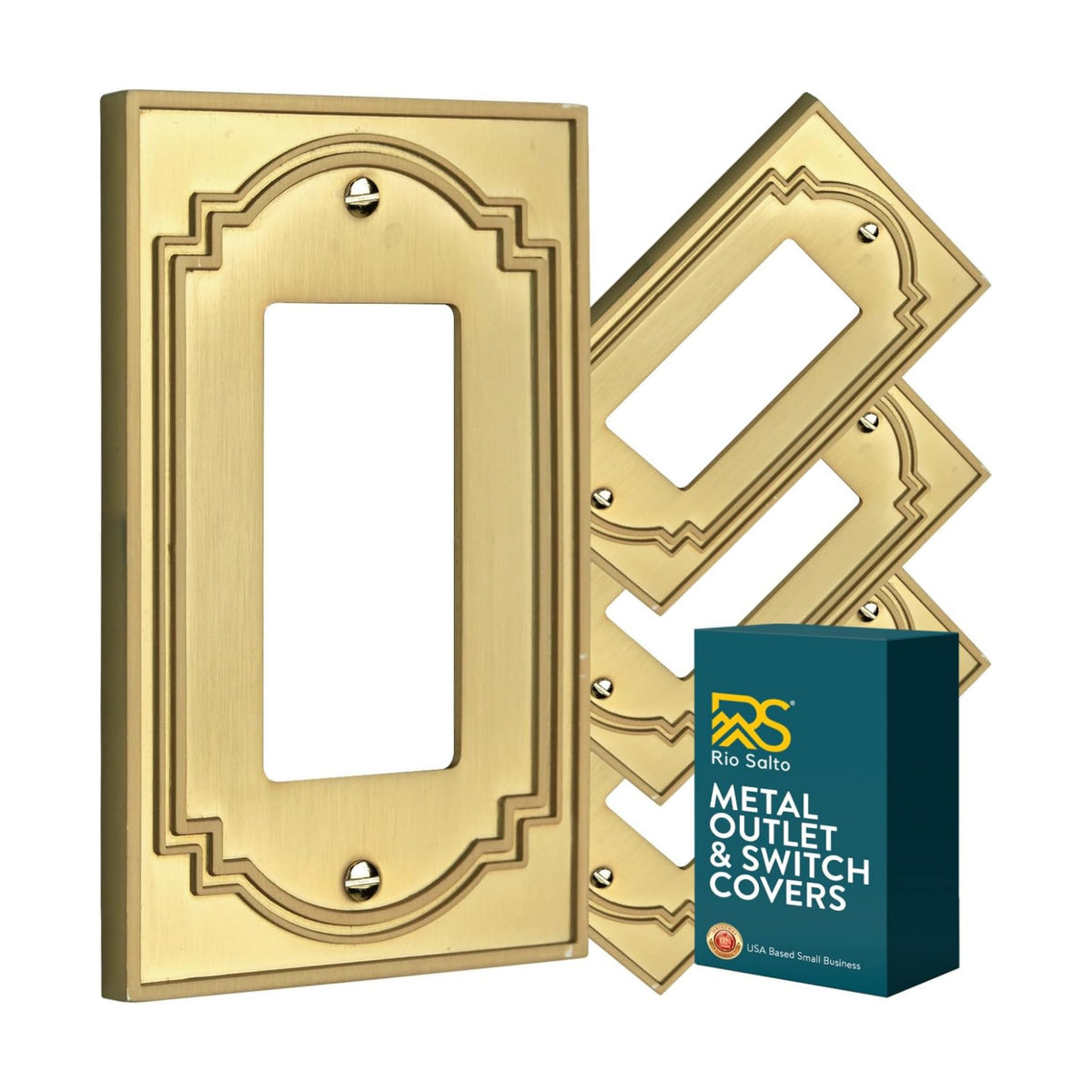 Rio Salto Gold Decorative Light Switch Cover Plate 4 Pack Rocker Switch Plate Decorator Paddle GFCI Metal Wall Plates —