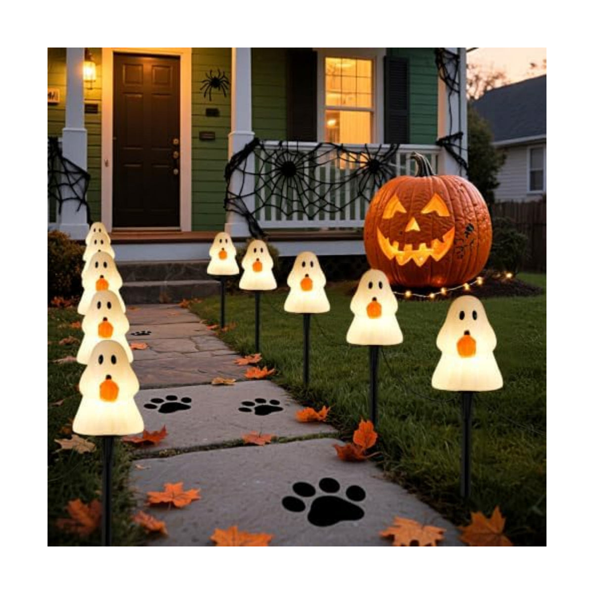10.5FT Halloween Ghost Pathway Lights, 5PK LED Ghost Stake Lights