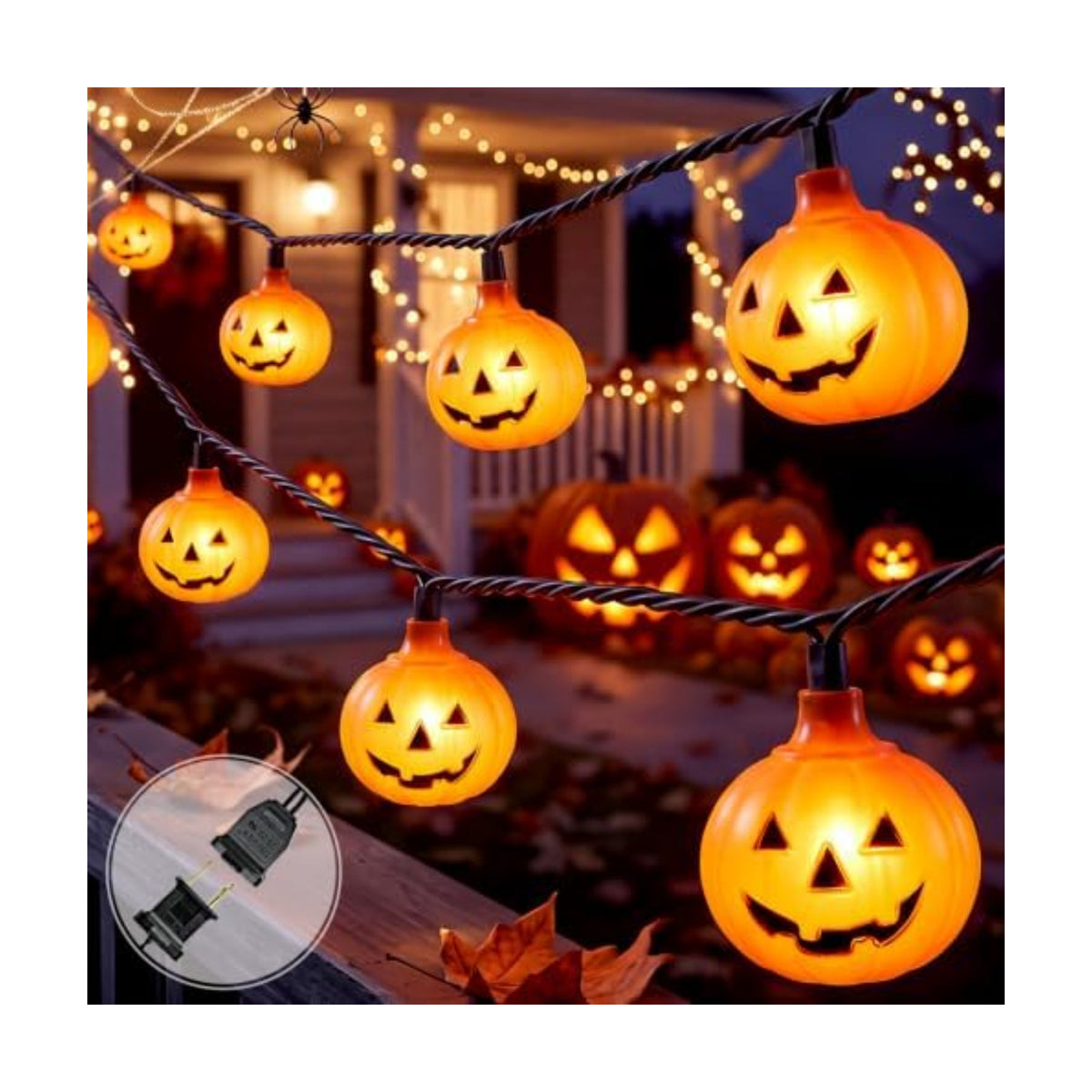 12FT Halloween Pumpkin String Lights, 20 LED Plug in Jack o lantern Lights