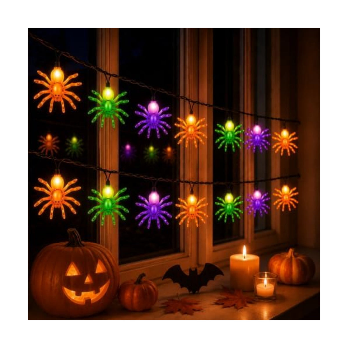 12FT Halloween Spider String Lights with 20 LED Colorful Spider Lights