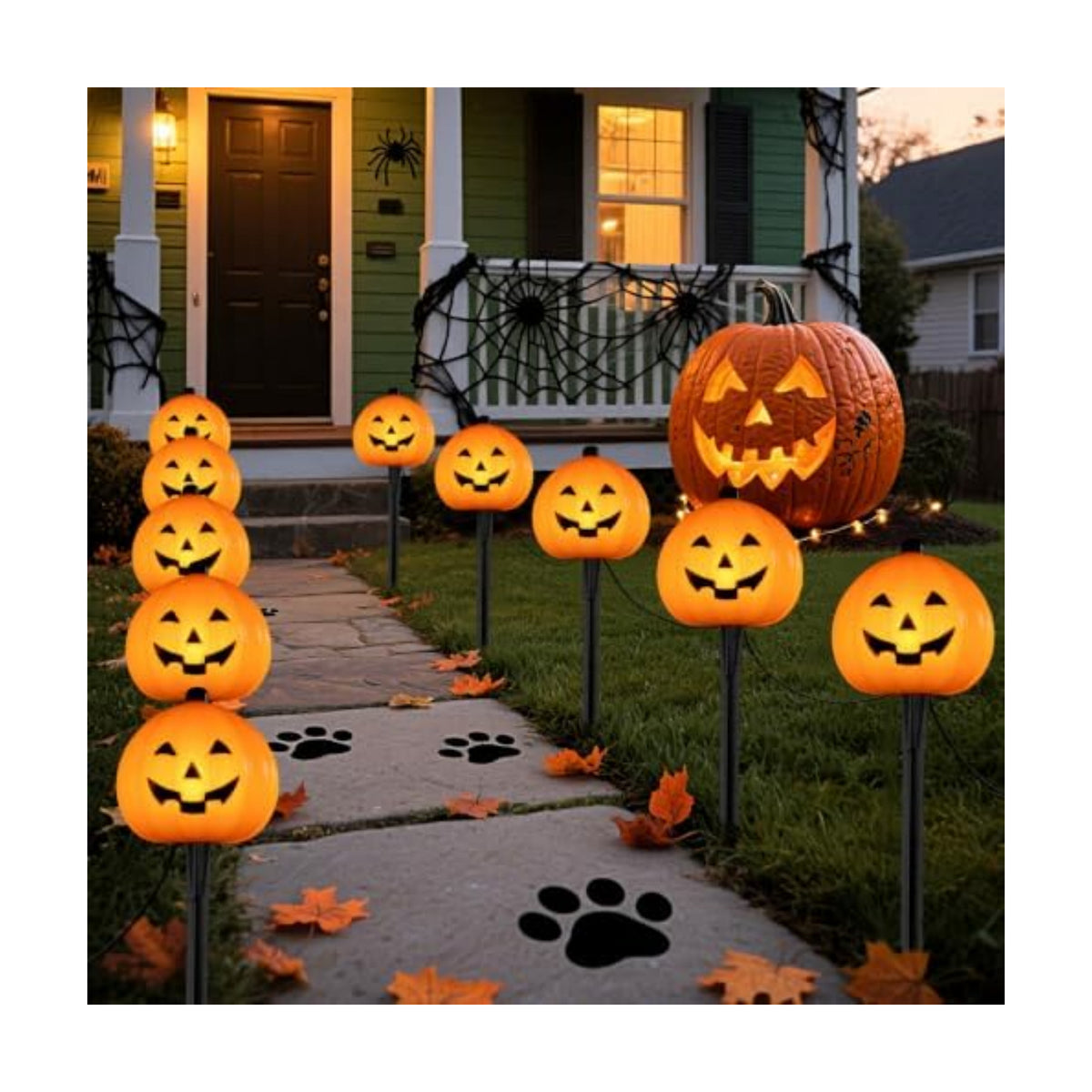 10.5FT Halloween Pathway Lights, 5PK LED Jack o Lantern Stake Lights