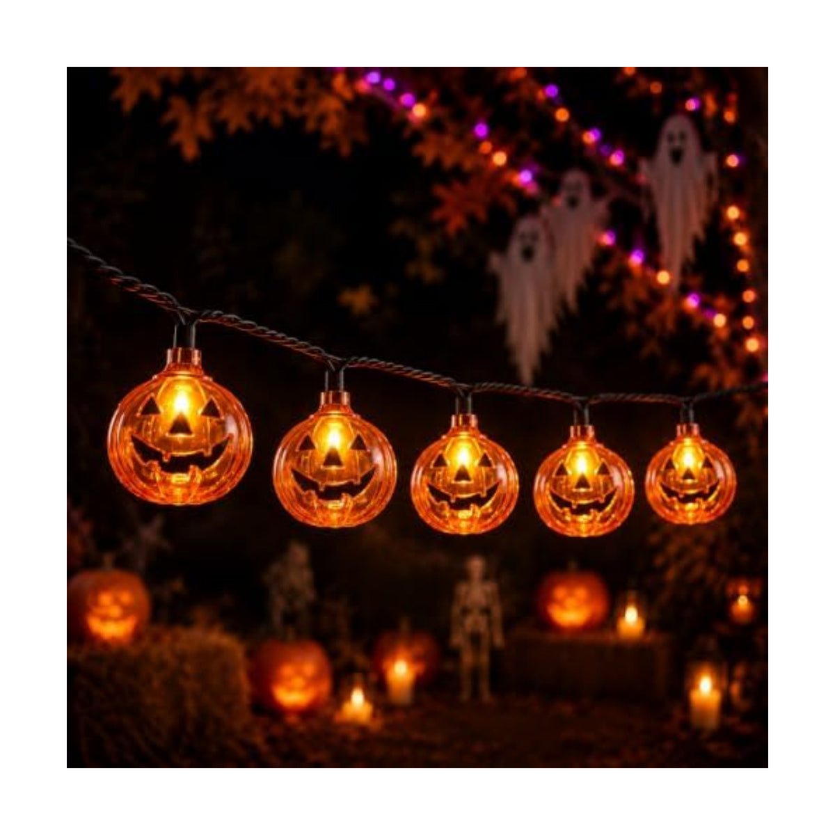 12FT 20 LED Outdoor Halloween Pumpkin String Lights Plug In, Waterproof