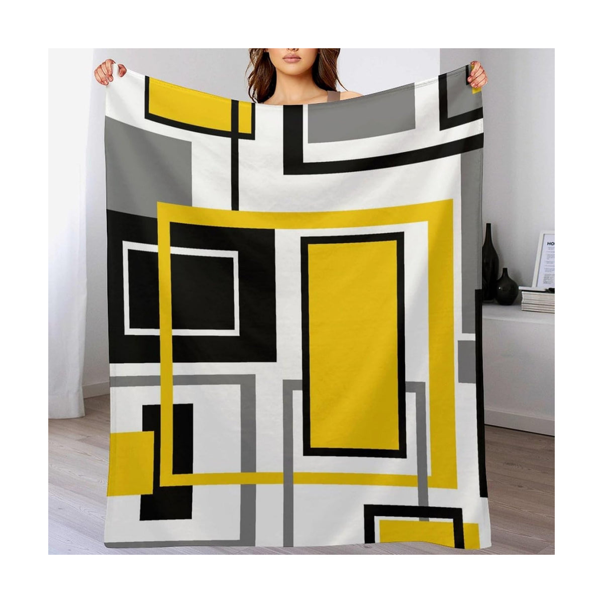 Yellow Geometric Throw Blanket Yellow Modern Black and Gray Blanket for Sofa Bed Couch Chair Or Dorm 70"x80"