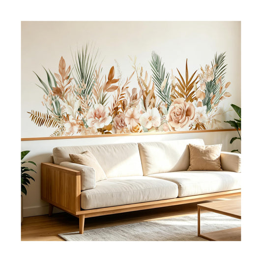 Boho Floral Flowers Wall Decals Peel and Stick / Boho, Modern, Contemporary, Minimalist, Farmhouse