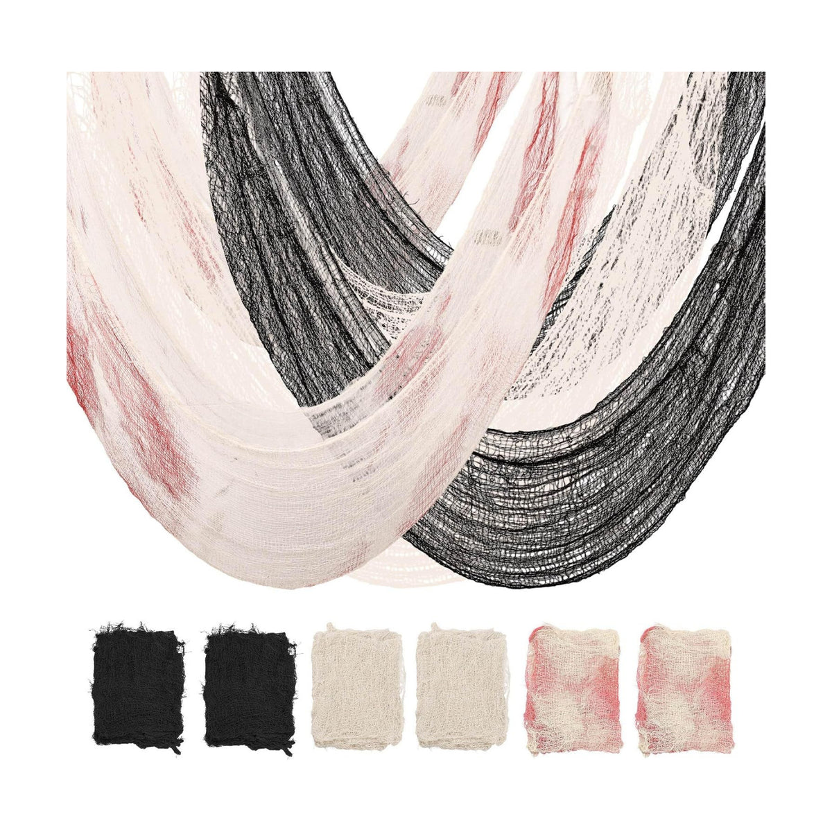 6 Pack Halloween Creepy Cloth 30x72 Inch - 2 Black 2 White 2 Red
