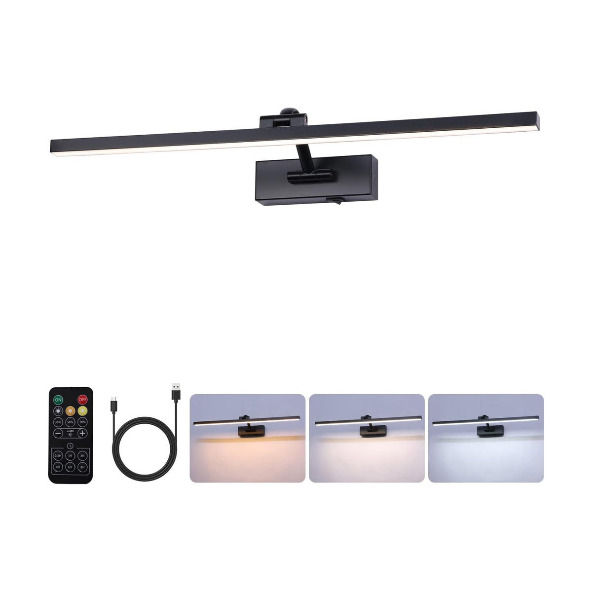 Battery Operated Picture Light with Remote,Wireless Dimmable Art Lights for Paintings Rechargeable Gallery Light