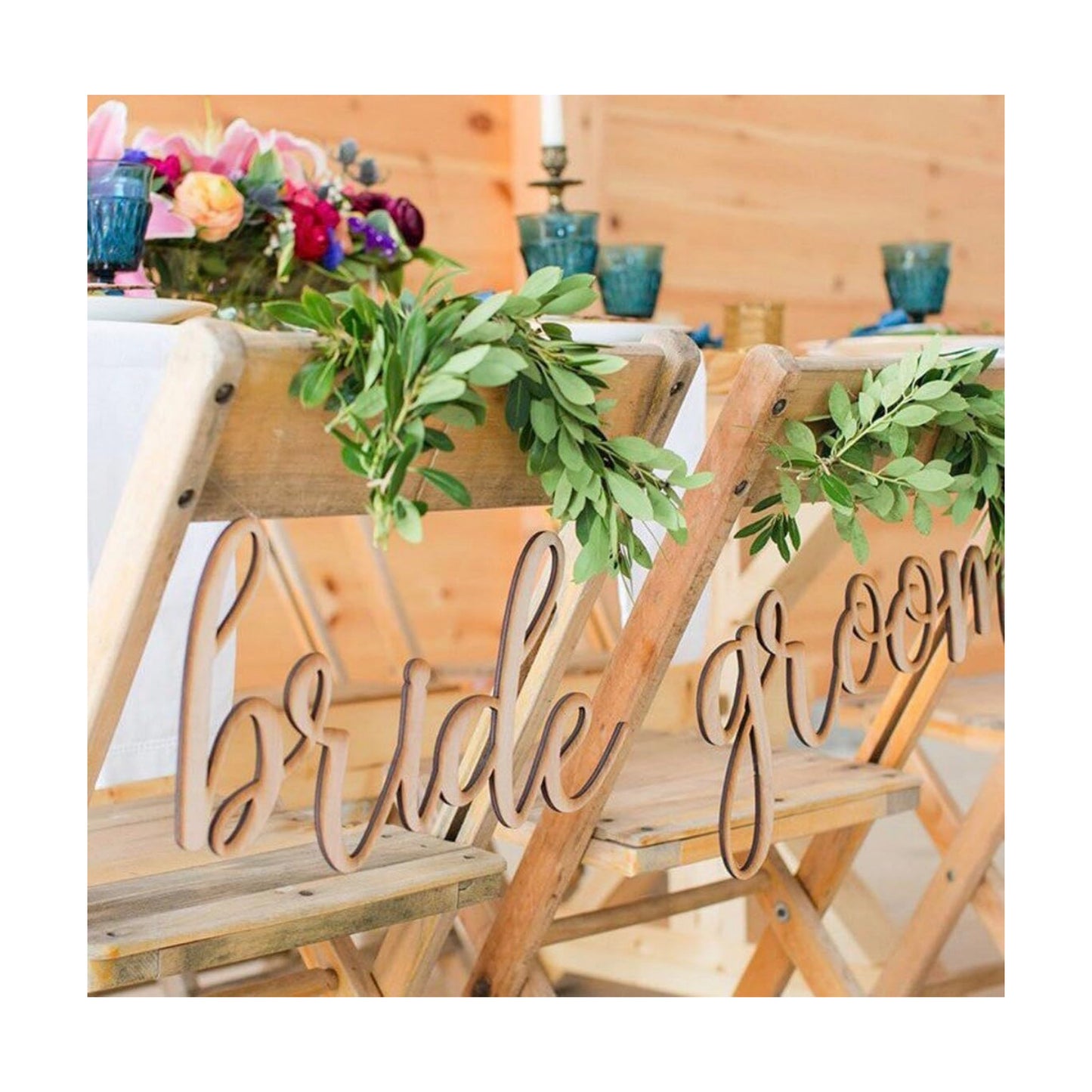 Wooden Bride and Groom Chair Signs