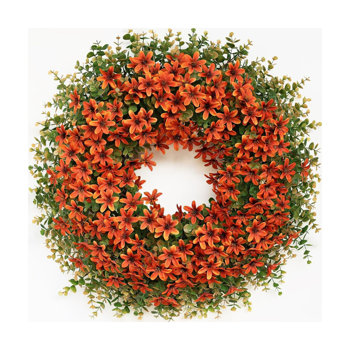 26" Large Artificial Eucalyptus Silk Flower Wreath for Outdoor(Fall Orange)
