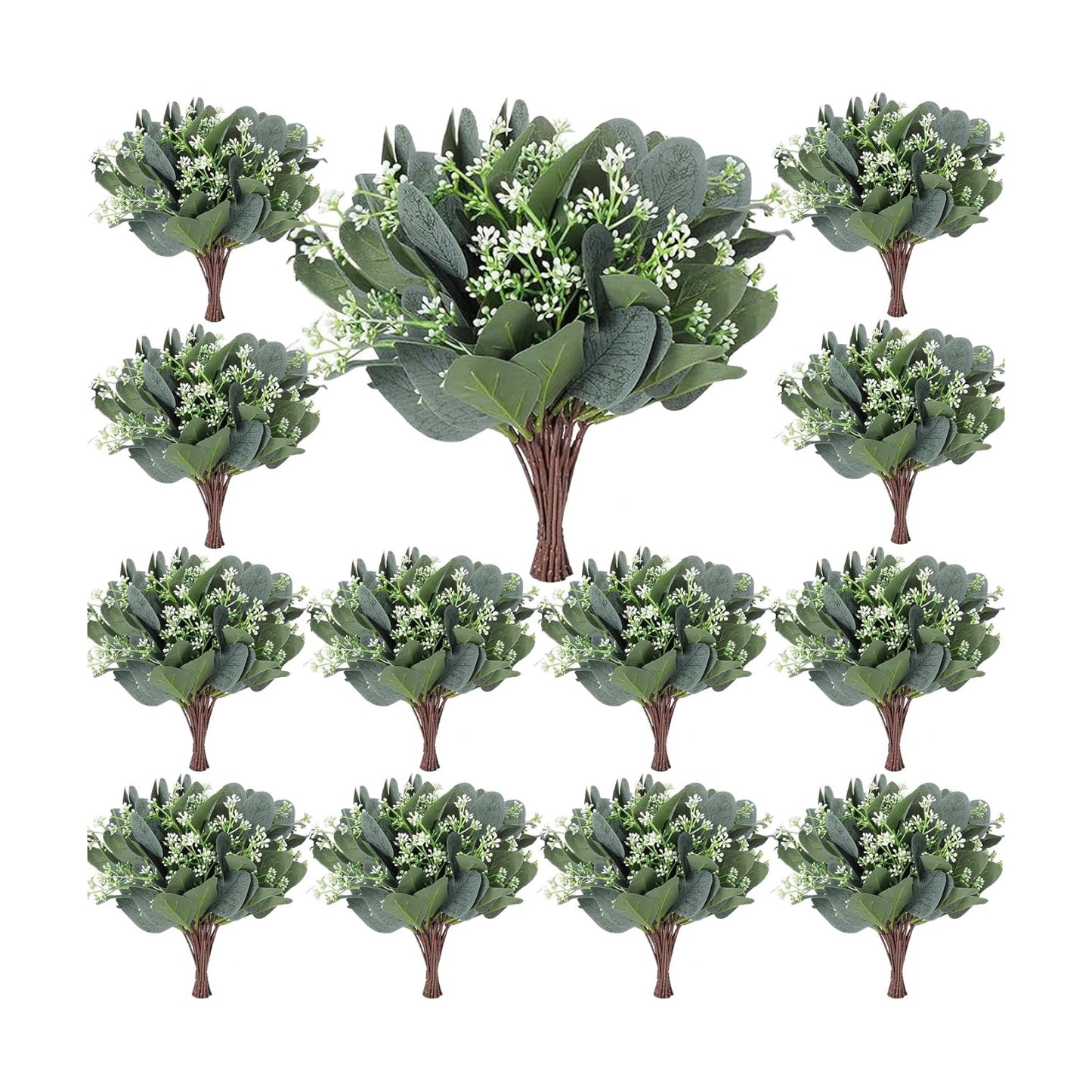 Artificial Leaves Seeded Eucalyptus Greenery Faux Plant Branches / Silver / Set of 80